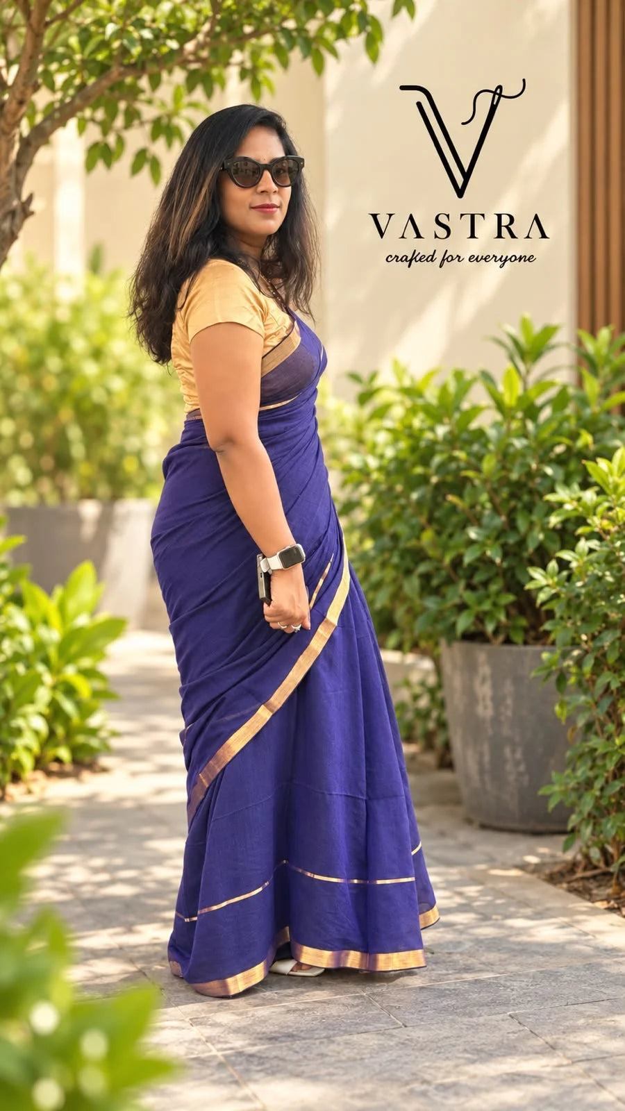 Royal Purple Mul Cotton Saree with Zari Border