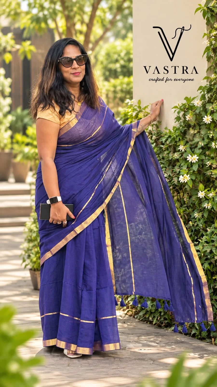 Royal Purple Mul Cotton Saree with Zari Border
