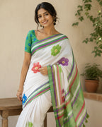 Soft Linen Digital Print Blue Saree with Mirror Work