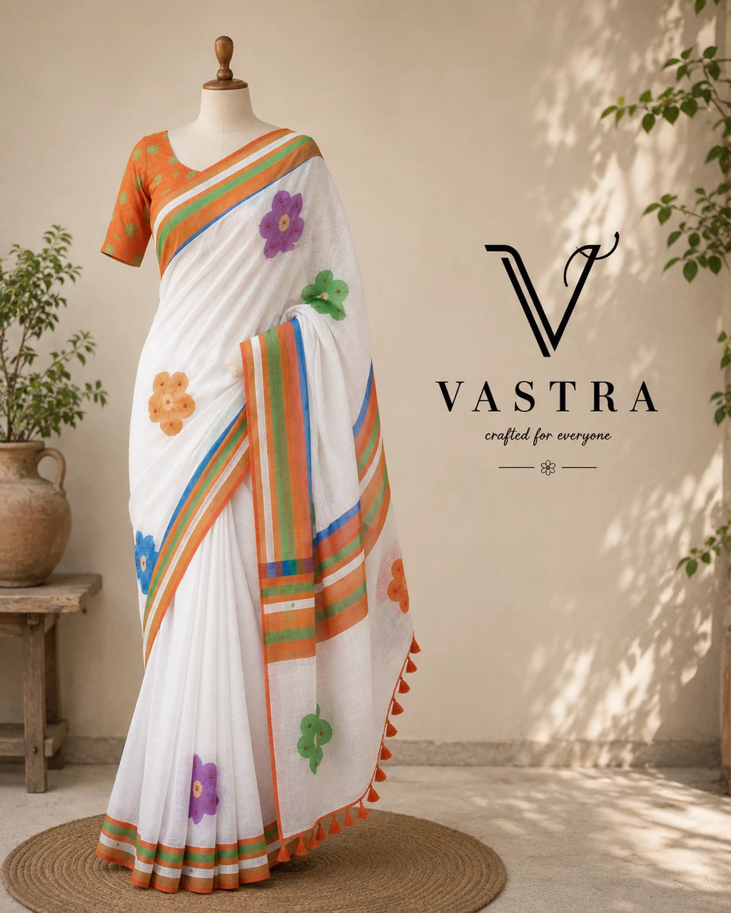 Soft Linen Digital Print Blue Saree with Mirror Work