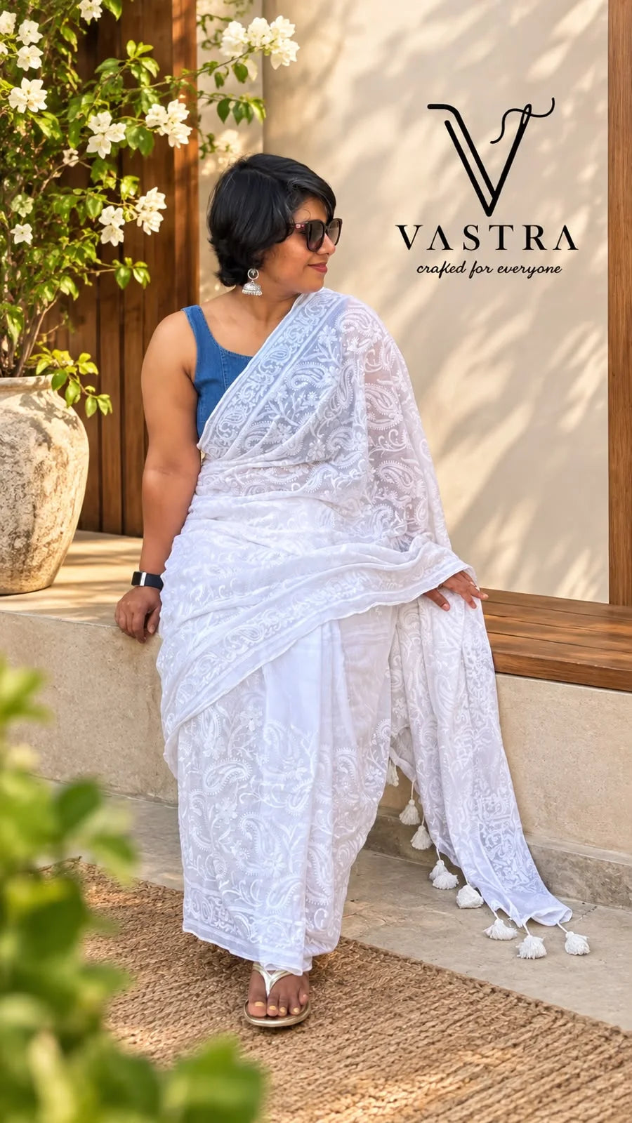 Mul Cotton Chikankari Saree