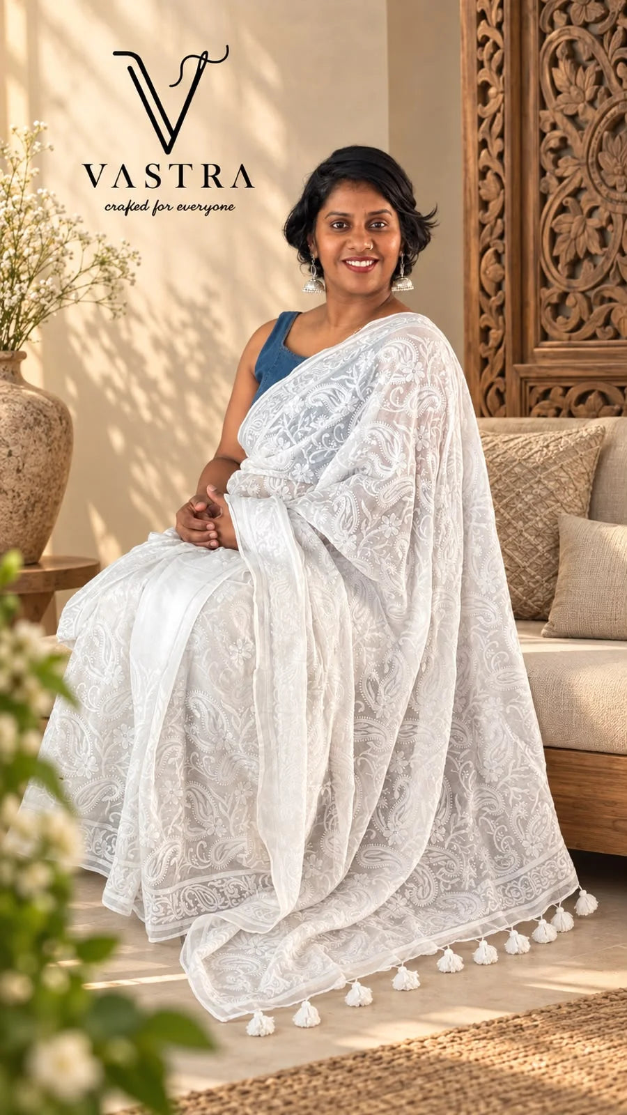 Mul Cotton Chikankari Saree